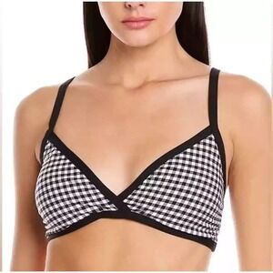 Andie Swim The Cove Bikini Top In Black and White Gingham Size XL NWT